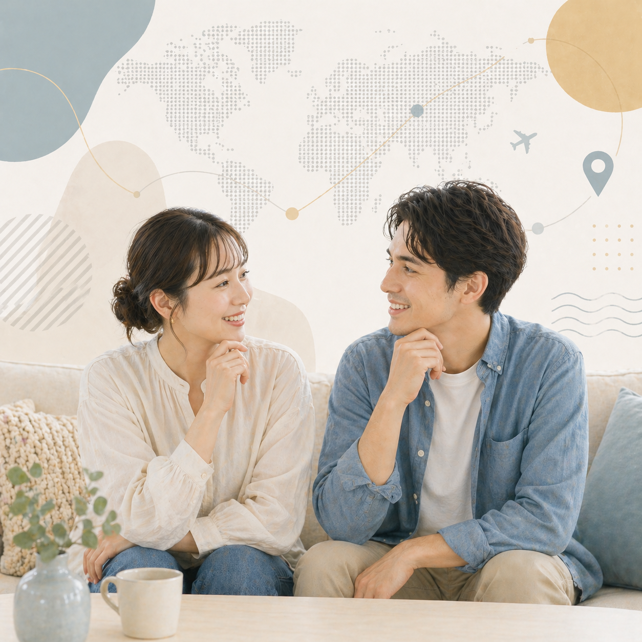 外国人配偶者の氏への変更について話し合っている二人のイメージ