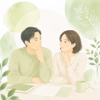 氏の変更について話し合っている二人のイメージ