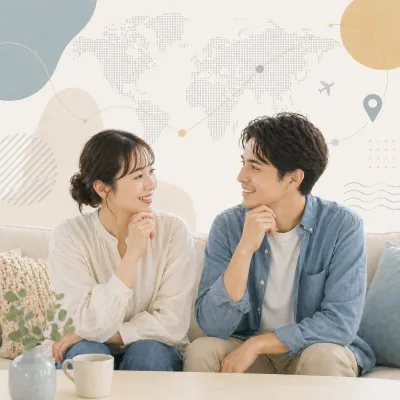 外国人配偶者の氏への変更について話し合っている二人のイメージ