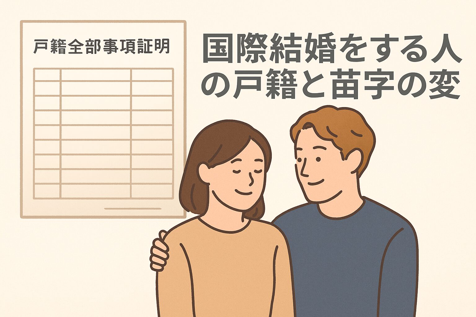 国際結婚をした人達と戸籍証明書のイメージ画像