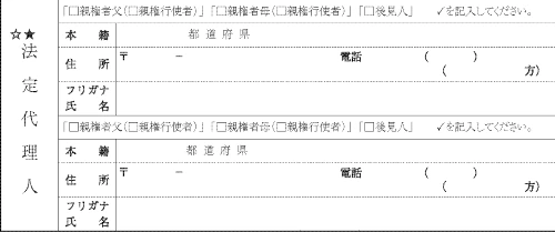 子の氏の変更許可申立書の法定代理人欄