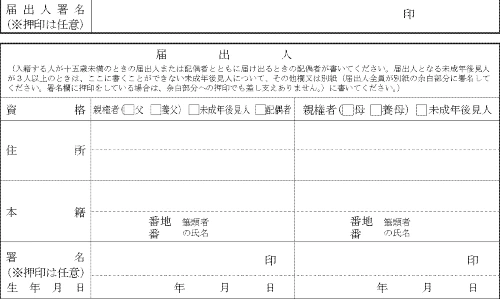 子の入籍届の「届出人」欄