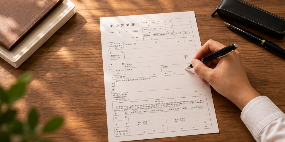 名の変更届の記入をイメージした図