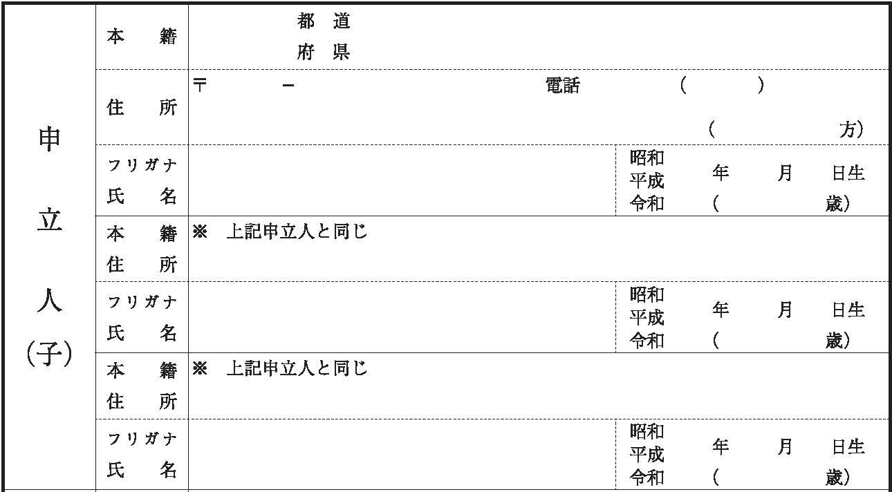子の氏の変更許可申立書の申立人欄