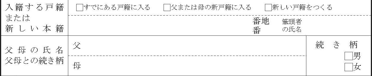 入籍届の届出後の戸籍・父母の表示の欄